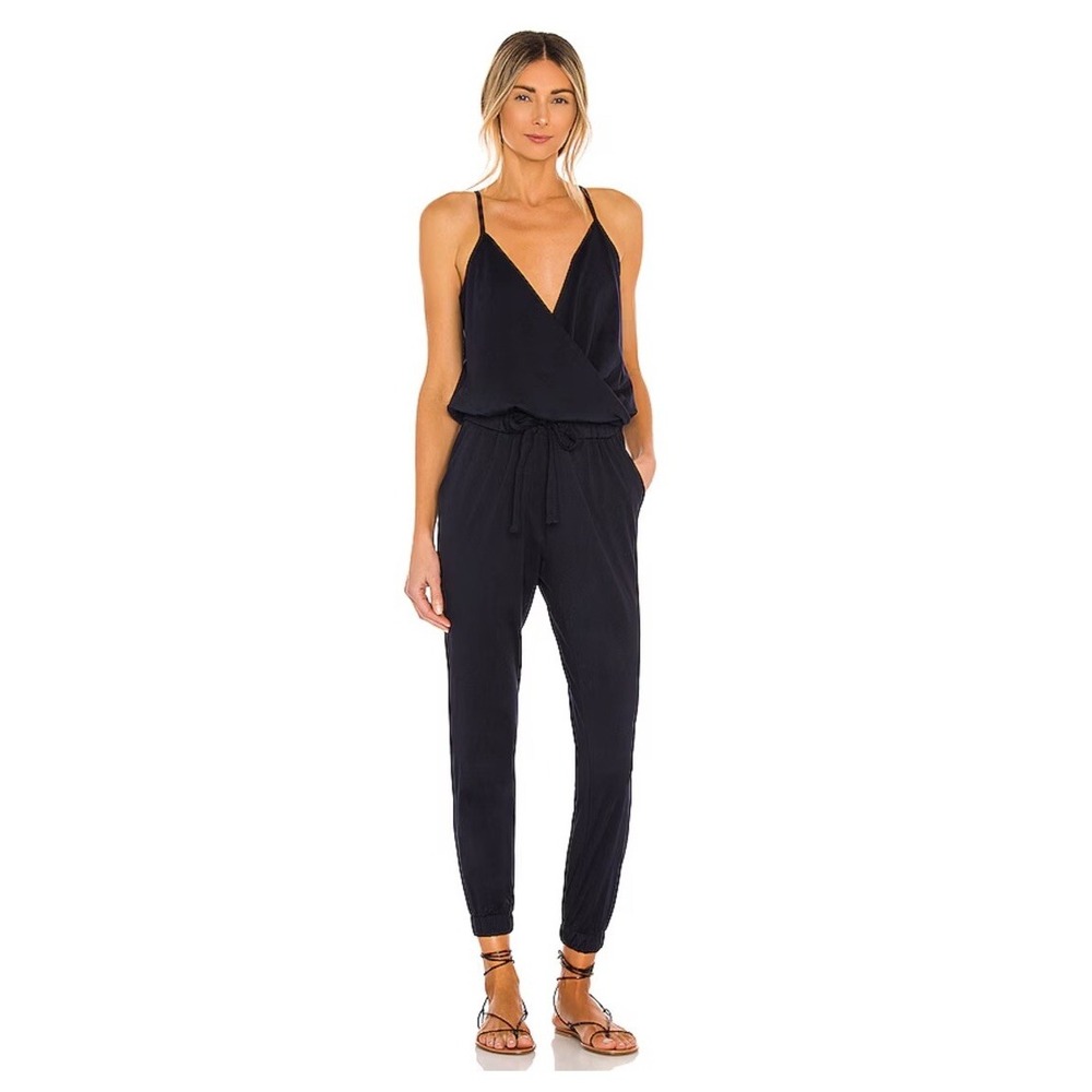Supreme Jersey Tied Waist V Neck Jumpsuit in Passport Bobi NWT Revolve SZ S Navy